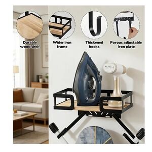 Ironing Board Hanger Wall Mount Black Wood Adjustable Hooks Organizer